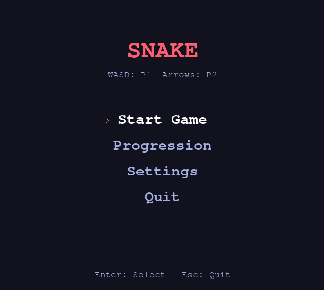 Snake menu screenshot