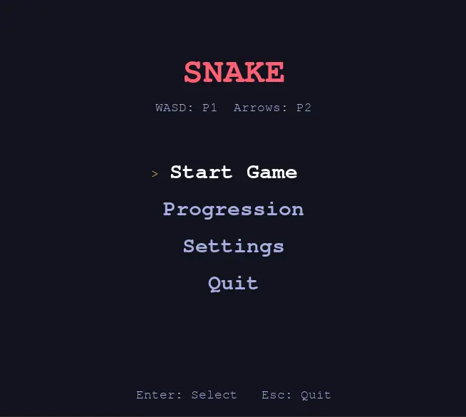 Snake menu screenshot